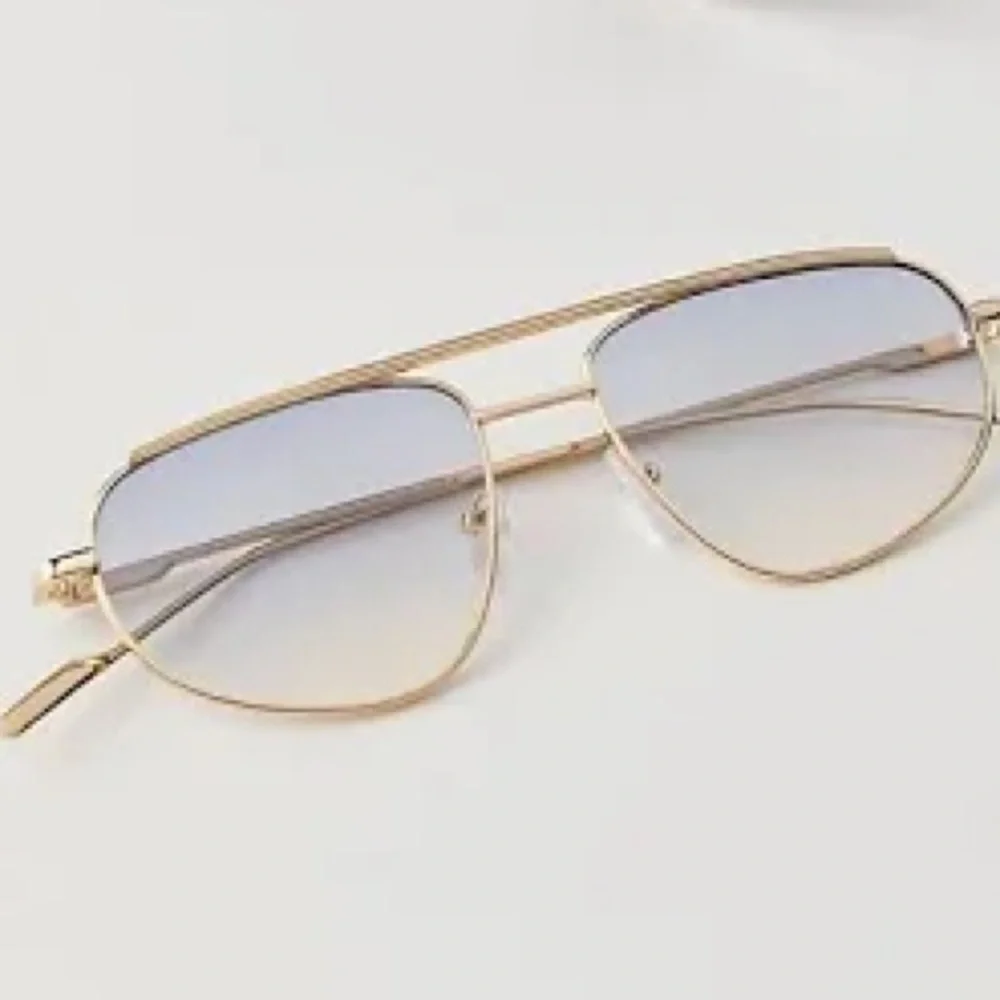 Free People Gold Frame Aviator Sunglasses with Light Blue Gradient Lenses